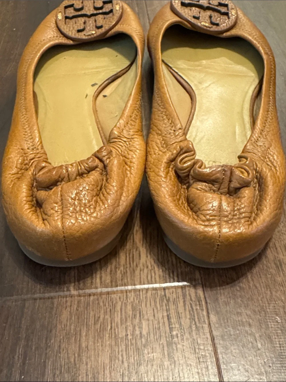 Tory Burch Tan Leather Logo Ballet Flats Size 9